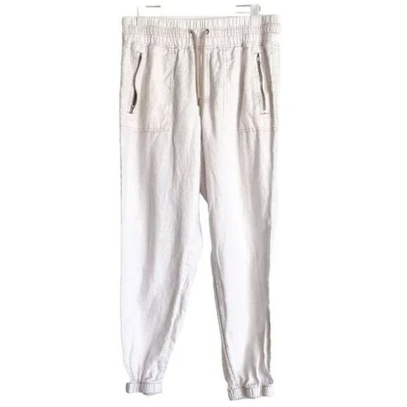 Athleta Cabo 100% Linen Jogger Micro Cheetah Print Sweatpants Light Beige - Picture 5 of 12